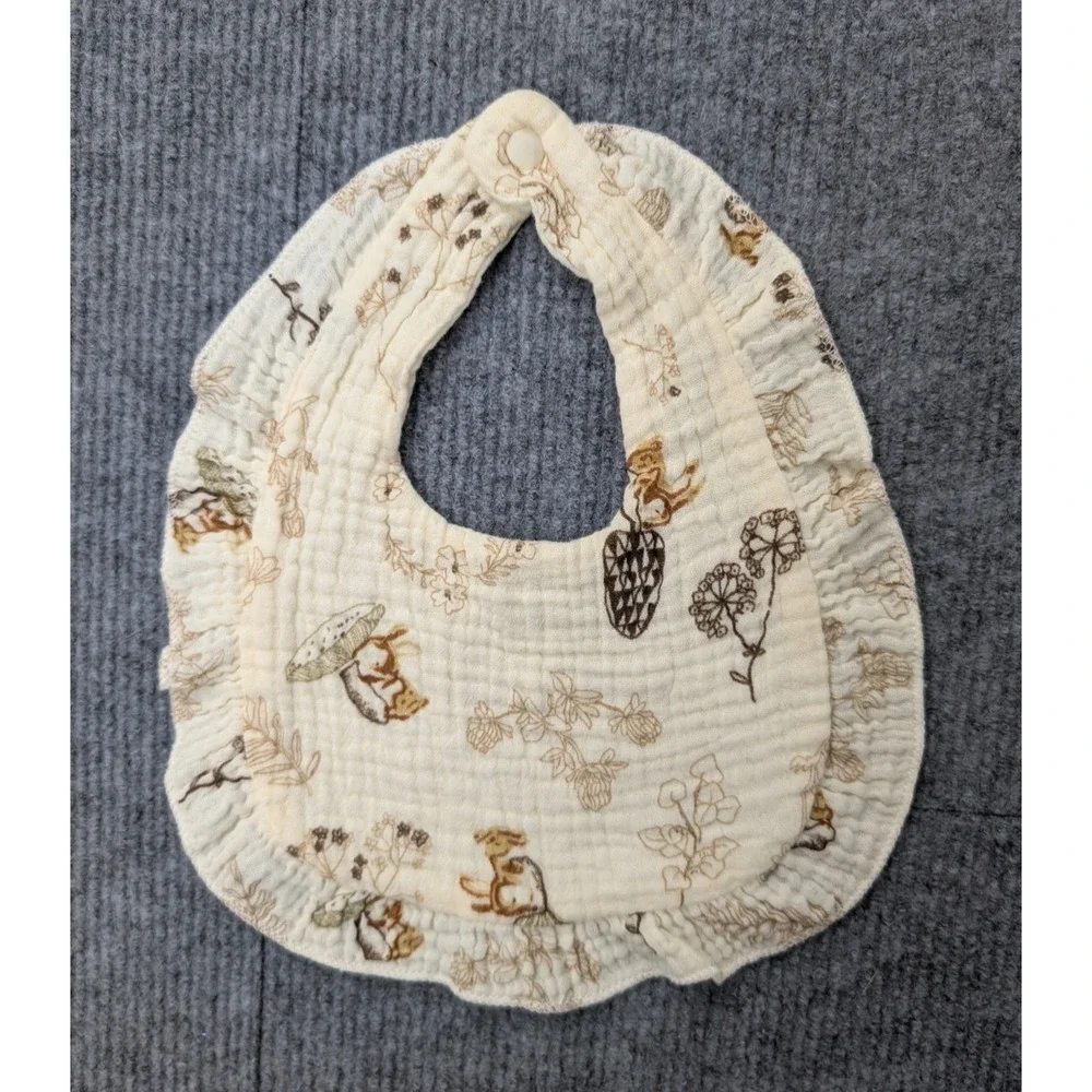 Cotton Gauze Bib Lot of 3 Natural FIber Neutral Graphic Floral Animal Minimal